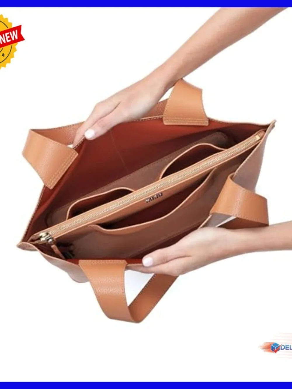 Leather Tote Bag with Laptop Compartment for Work & Travel